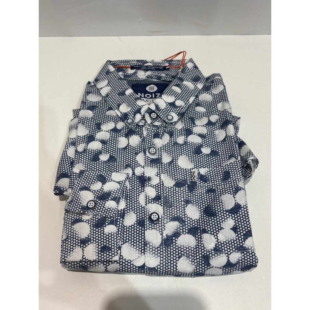 Noize Amstrdm Button Up Shirt Mens Large Navy White Geometric Bubble Print NEW